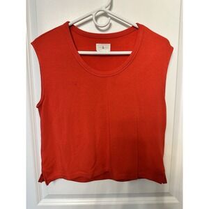 Lou & Grey Womens Top Soft Knit Muscle Tank Red Shirt Cap Short Sleeve‎ XS